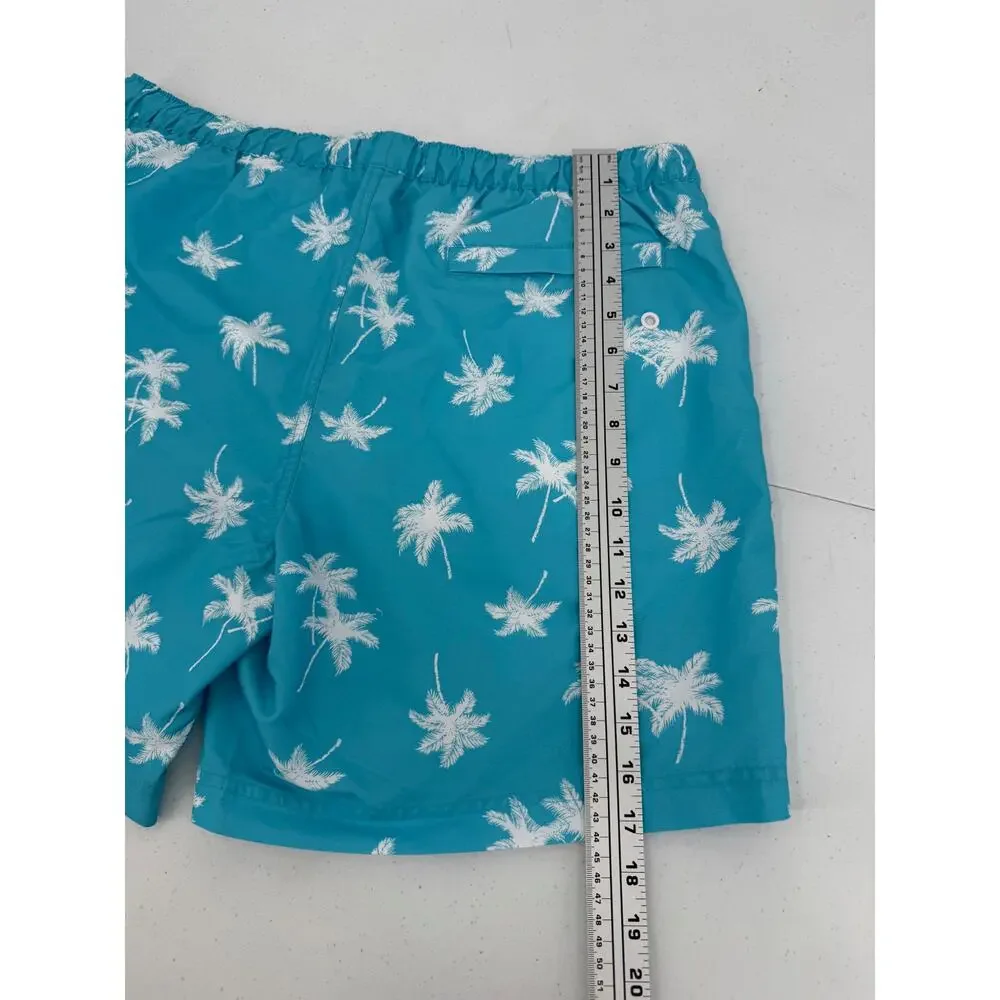 NWT Original Penguin Lined Swim Trunk Short Blue Atoll Palm Tree Size X-LARGE